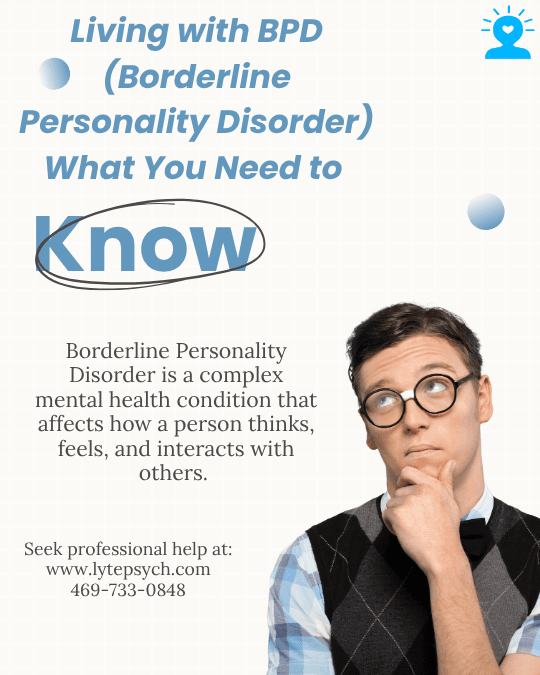 At Lyte Psychiatry, we help individuals and families in Dallas and Arlington, TX understand and manage BPD through evidence-based, affordable therapy and psychiatric care. Whether you're newly diagnosed or have struggled for years, you’re not alone — and you can get better.