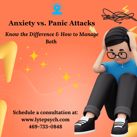 A panic attack is an intense surge of fear or discomfort that usually peaks within 5 minutes. It often feels sudden and can happen even when you're not feeling anxious.