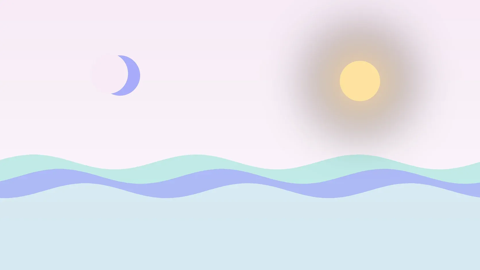 Illustration of a sun and a crescent moon above layered rolling waves, suggesting changes in mood over time