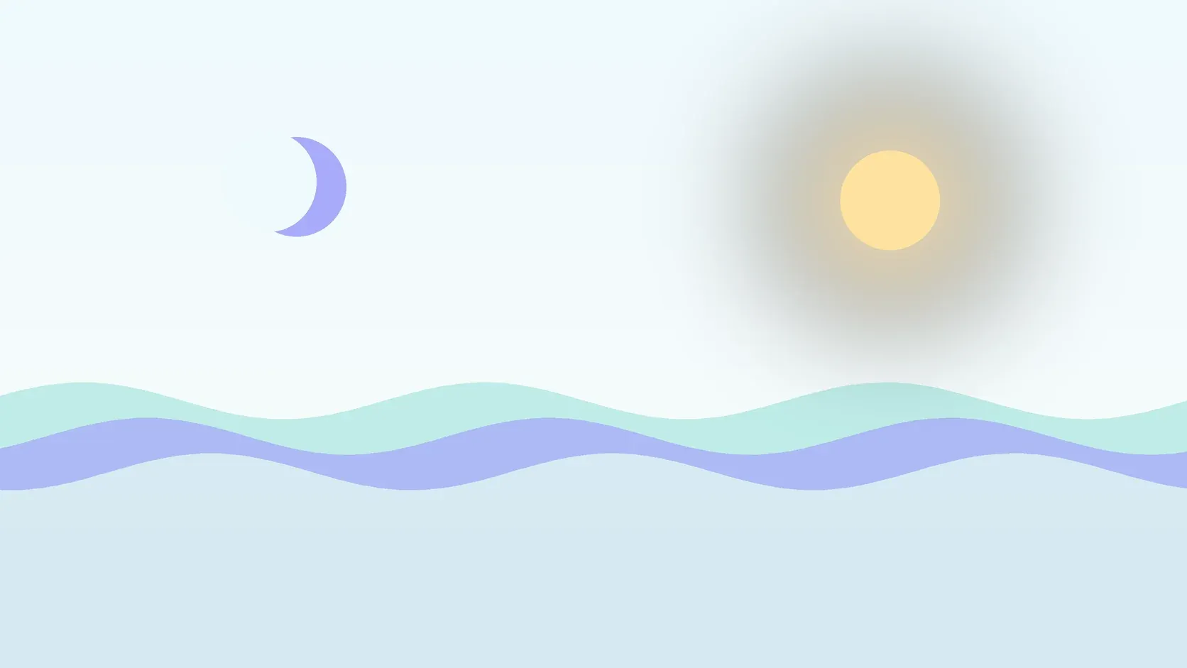 Illustration of a sun and a crescent moon above layered rolling waves, suggesting changes in mood over time