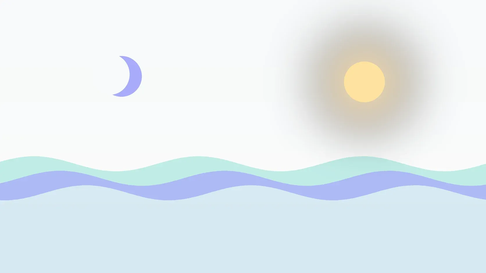 Illustration of a sun and a crescent moon above layered rolling waves, suggesting changes in mood over time