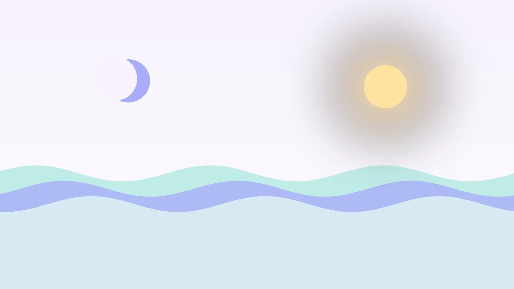 Illustration of a sun and a crescent moon above layered rolling waves, suggesting changes in mood over time