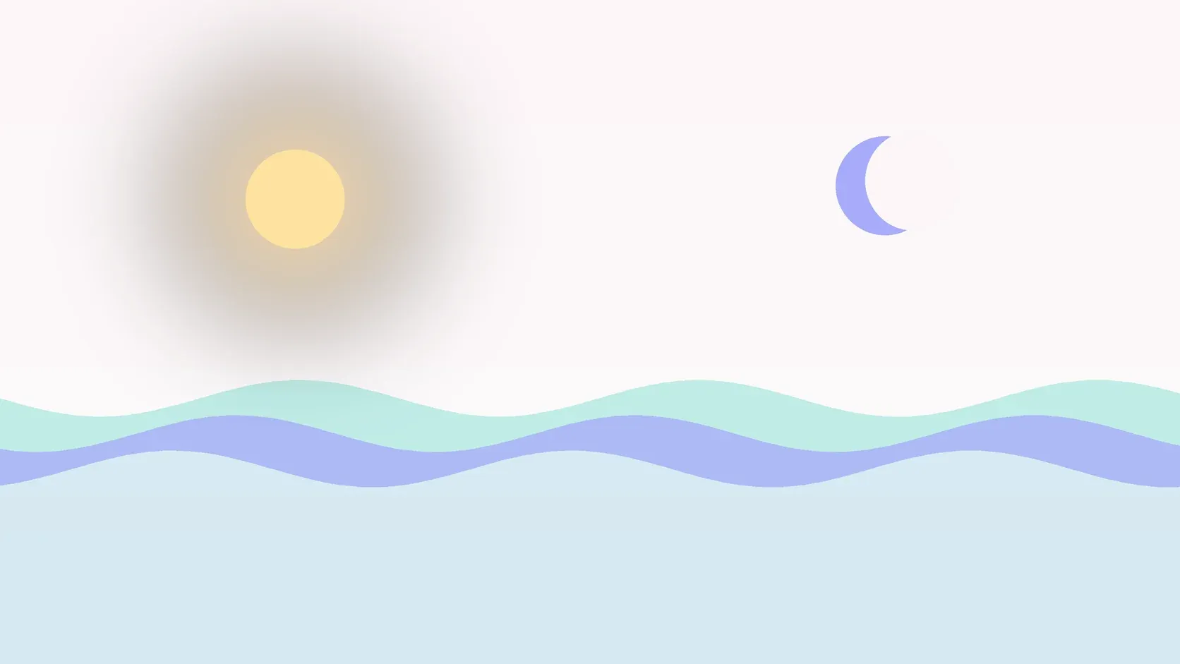 Illustration of a sun and a crescent moon above layered rolling waves, suggesting changes in mood over time