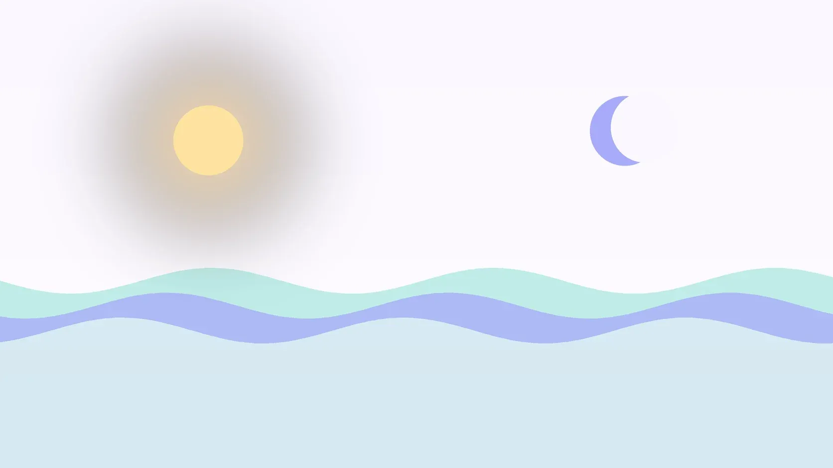 Illustration of a sun and a crescent moon above layered rolling waves, suggesting changes in mood over time