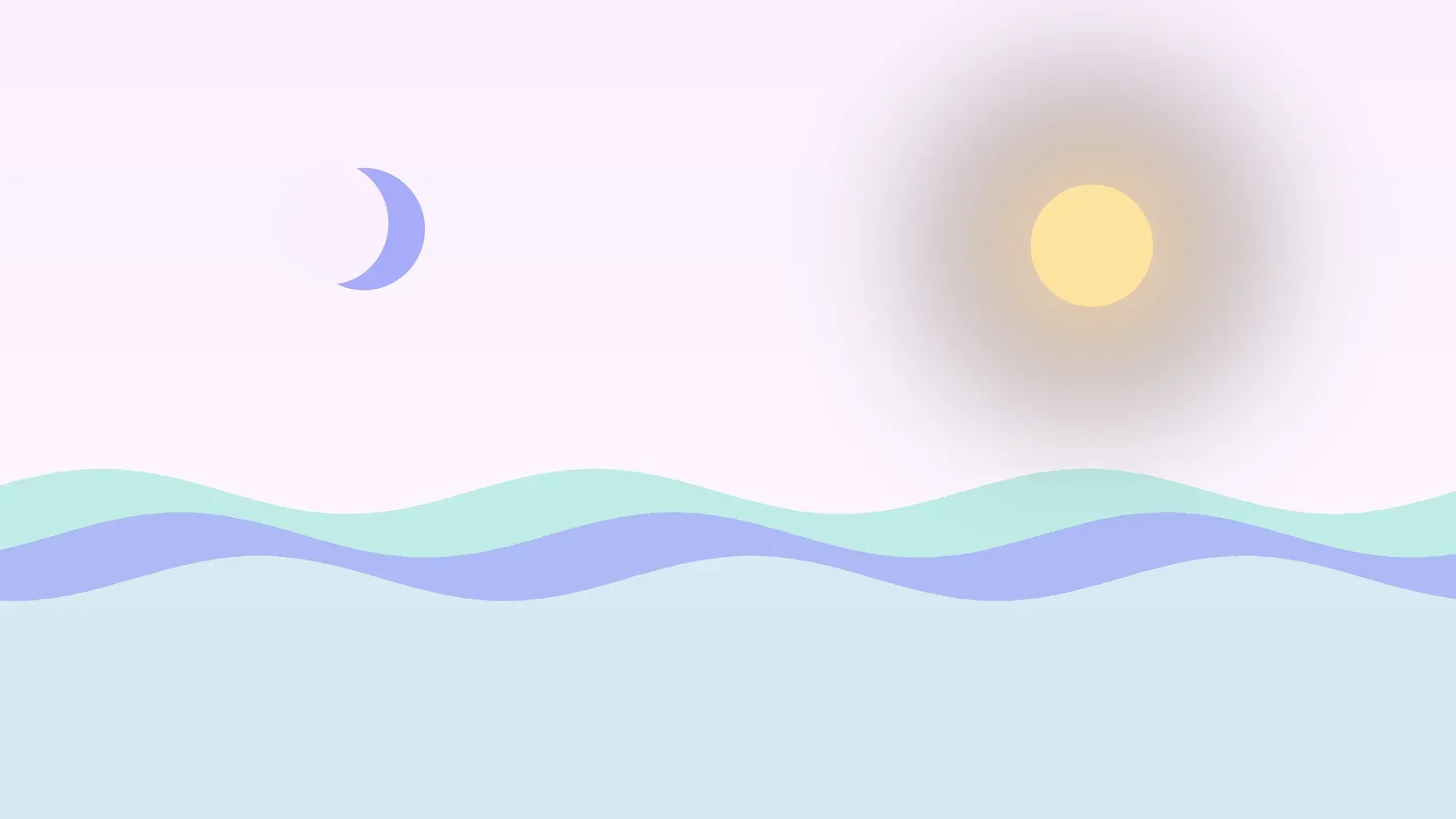 Illustration of a sun and a crescent moon above layered rolling waves, suggesting changes in mood over time