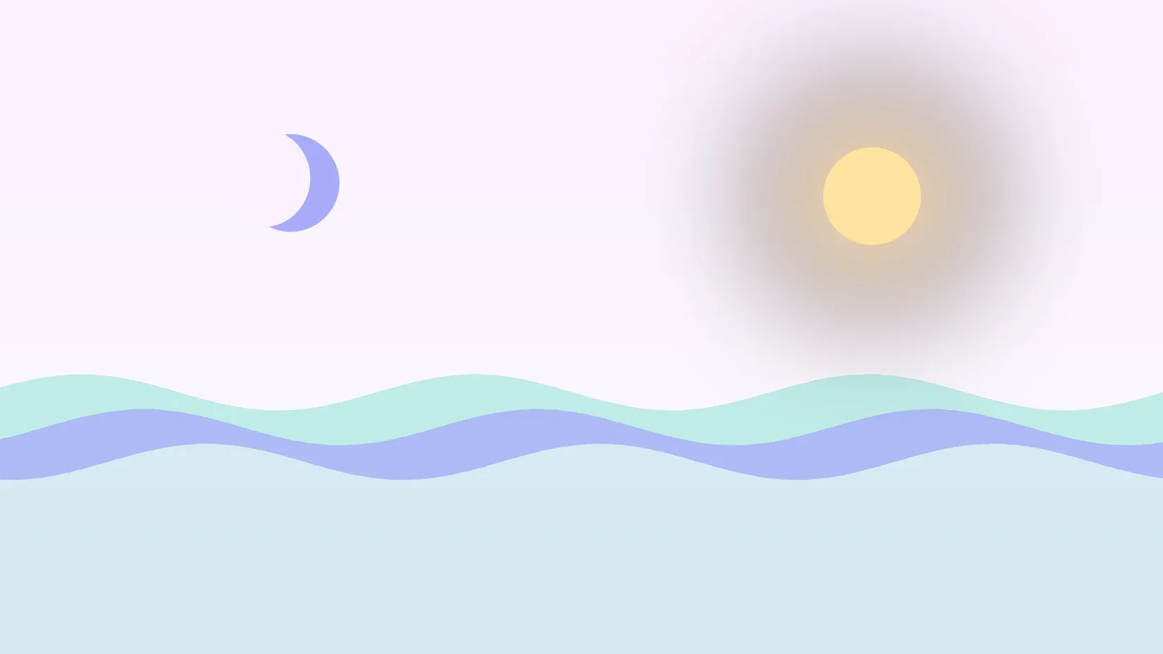 Illustration of a sun and a crescent moon above layered rolling waves, suggesting changes in mood over time