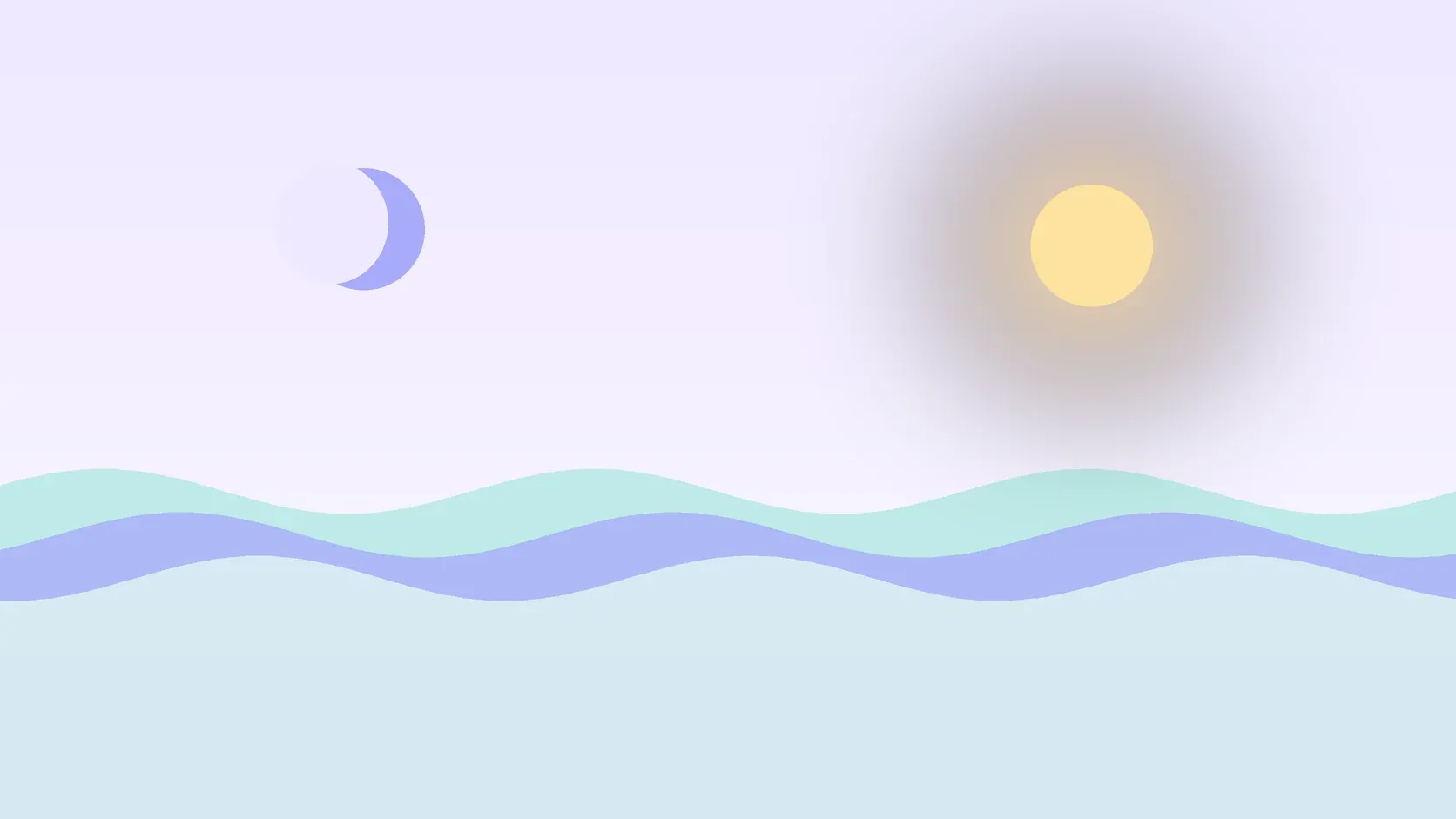 Illustration of a sun and a crescent moon above layered rolling waves, suggesting changes in mood over time