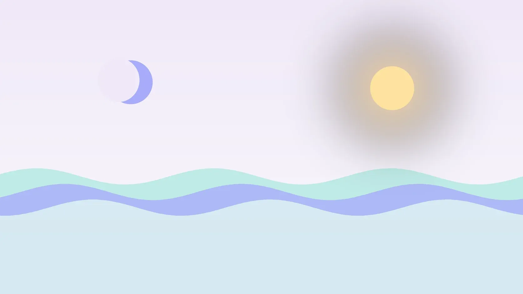 Illustration of a sun and a crescent moon above layered rolling waves, suggesting changes in mood over time