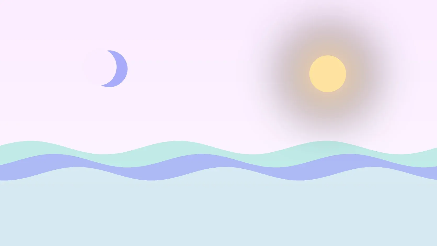 Illustration of a sun and a crescent moon above layered rolling waves, suggesting changes in mood over time