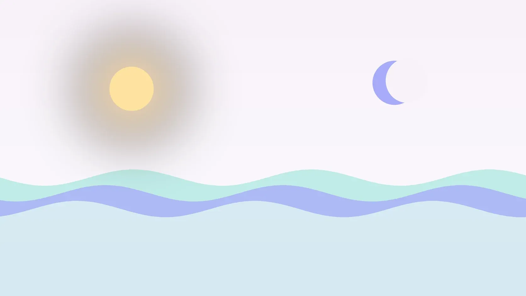 Illustration of a sun and a crescent moon above layered rolling waves, suggesting changes in mood over time