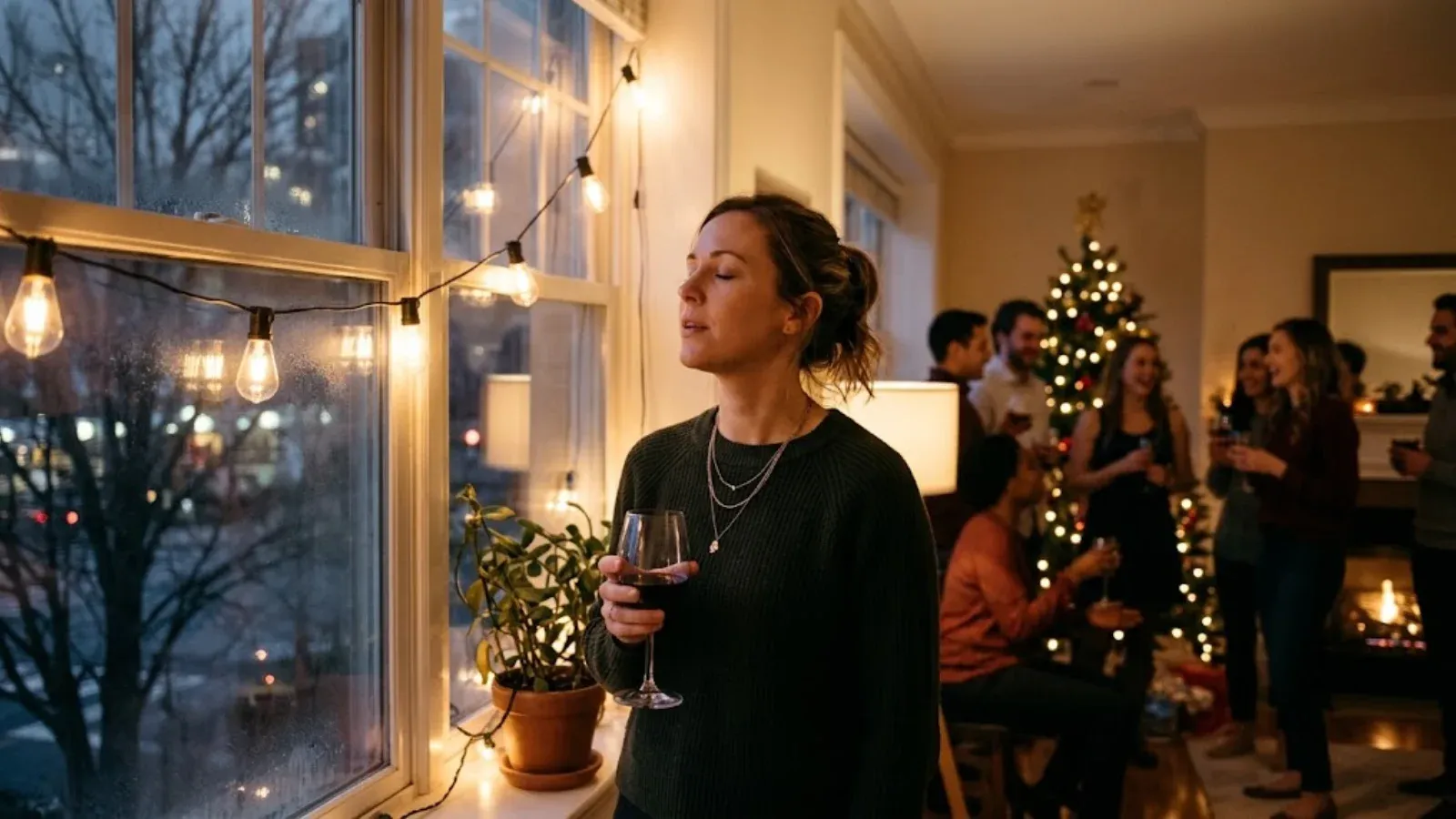 A woman at a holiday gathering